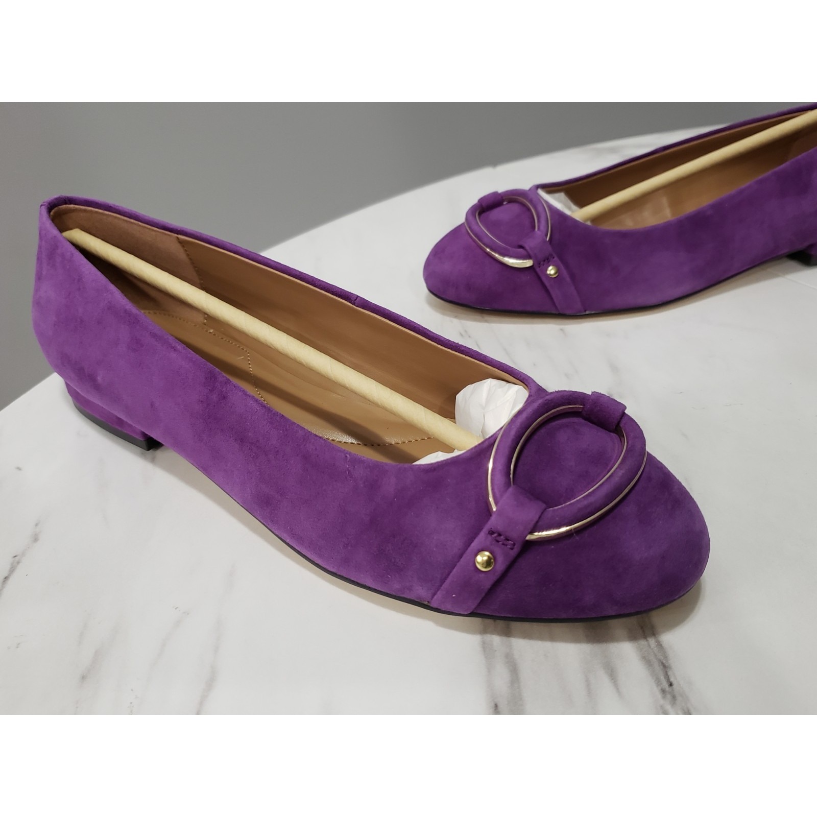 New Talbots Mulberry Wine Purple Madison Buckle Suede Ballet Flats Shoes 8.5
